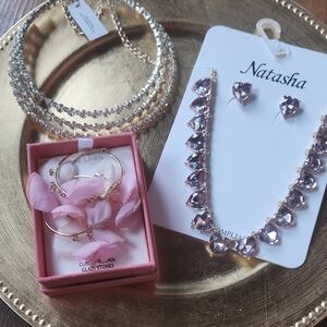Natasha Couture Silver and Purple Heart Necklace Set
